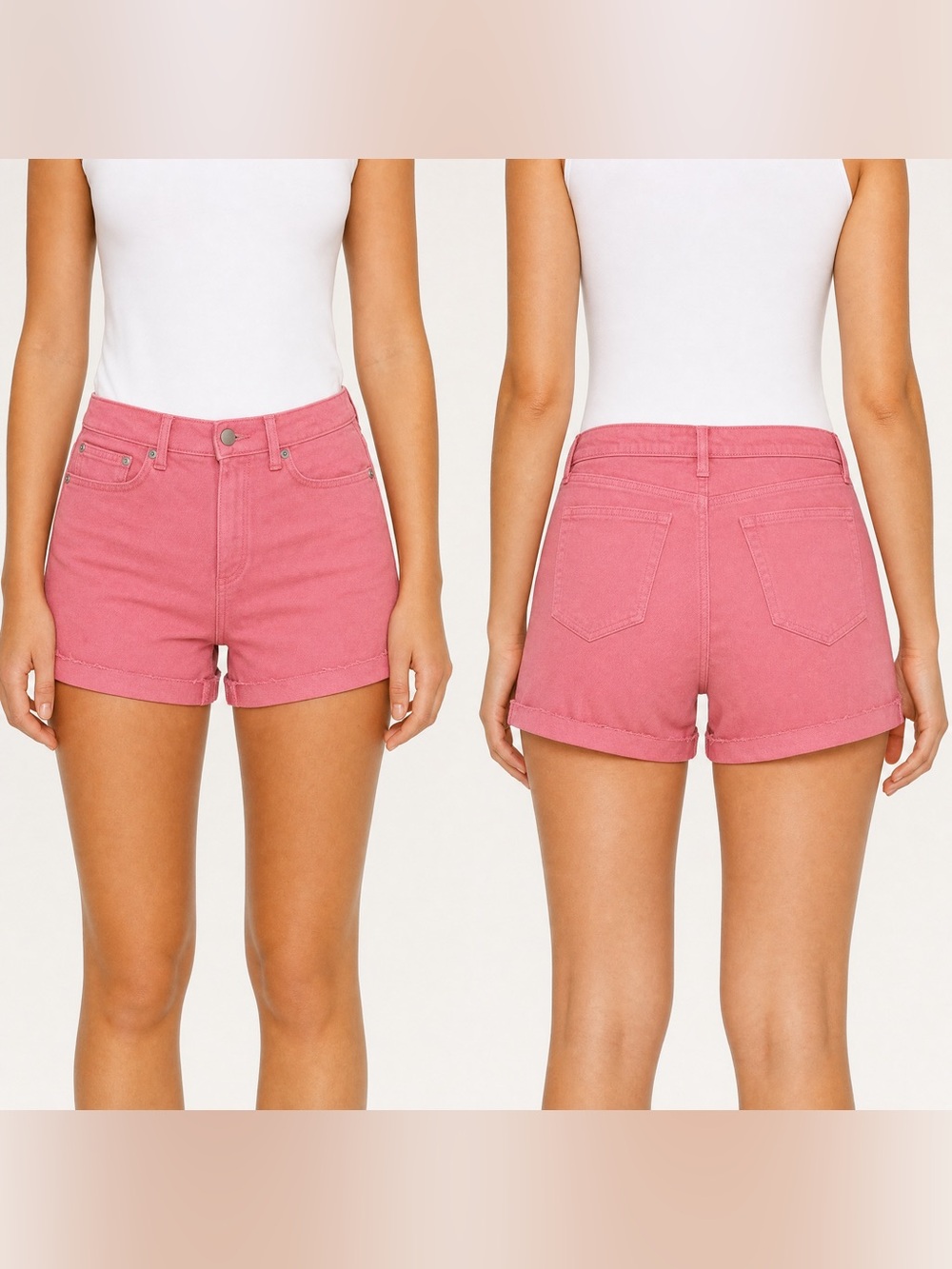 JUST USA Women's Cuffed Mid Rise Short in Fruit Punch Pink Denim Shorts